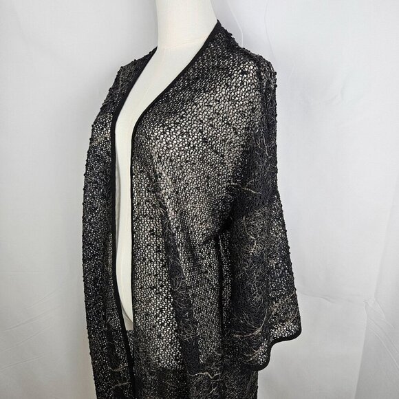Clara Sunwoo Duster Cardigan XL Black Abstract Gold Mesh Sequin Embellished - Picture 3 of 12